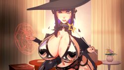 1girls 3d 3d_(artwork) big_breasts breasts cleavage dragia3743 goth goth_girl gothic illusion_soft juggernaut_(dragia3743) large_breasts long_hair looking_at_viewer magic oc pixiv slutty_outfit sun_light wand witch_hat