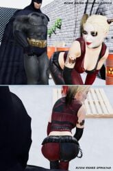 batman bent_over butt_focus female harley harley_quinn male spanking_butt superheroine