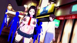 1girls 3d big_breasts black_hair female female_only illusion_soft koikatsu koikatu necktie necktie_between_breasts night ntr oc outdoors pixiv red_eyes skirt slutty_outfit street sun_light the_secret_of_the_partner_next_to_you yoo_jae_kyung