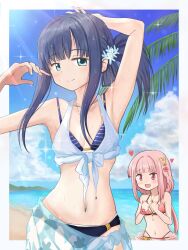 beach bikini blue_eyes blue_hair blue_sky gilcrows human human_only long_hair magia_record:_mahou_shoujo_madoka_magica_gaiden magical_girl mahou_shoujo_madoka_magica nanami_yachiyo pink_eyes pink_hair puella_magi_madoka_magica sea seaside sky tamaki_iroha teen teenage_girl teenager water white_skin young