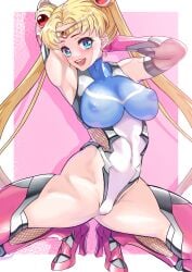 arionkyanbasu bishoujo_senshi_sailor_moon blonde_hair blue_eyes bodysuit clothing medium_breasts sailor_moon stockings taimanin_(series) taimanin_suit usagi_tsukino