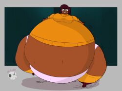 1girls big_belly big_breasts bottom_heavy cracked_floor da-fuze dark dark-skinned_female dark_skin fat female giant_belly hanna-barbera inflation obese panties scooby-doo spherical_inflation thick_thighs velma_(series) velma_dinkley velma_dinkley_(velma)