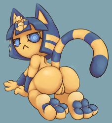 2022 :< animal_crossing ankha anthro ass felid feline felis female foot_focus fur furry furry_only hi_res joooji looking_back nintendo pussy solo tail