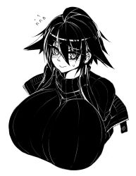 1girls arknights big_breasts breasts_bigger_than_head clothed_female clothing female_only huge_breasts looking_at_viewer mayer_(arknights) monochrome nervous sub-res sweater tagme