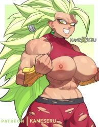 1girls big_breasts breasts busty dragon_ball dragon_ball_super exposed_breasts exposed_nipples kamekuzu kameseru kefla legendary_super_saiyan muscular muscular_female ripped_clothing super_saiyan_3