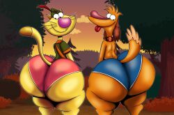 2boys ass big_ass big_butt breathotter bubble_ass bubble_butt canine feline hal_(nature_cat) huge_ass looking_at_viewer looking_back male nature_cat nature_cat_(character) shaking shaking_ass shaking_butt