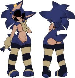 1boy anthro arm_warmers ass black_sclera blue_fur blue_hair butt creepypasta cuntboy curse_(sonic.exe) ear_piercing earrings femboy fluffy furry hedgehog intersex kneesocks male mastectomy_scar red_eyes short_tail sonic.exe sonic.exe_(series) standing stockings tail thick_thighs