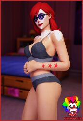 3d big_breasts clown clown_girl clown_makeup clussy fortnite mrmcpizza panties peekaboo_(fortnite) red_hair solo_female underwear