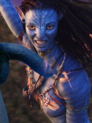 1boy 1girls 24joe alien alien_girl alien_humanoid alien_only areolae avatar blue_skin edit edited huge_cock lustful_gaze na'vi neytiri nipple_slip nipples screenshot_edit