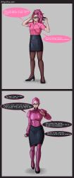 agnikka_sato bodysuit brainwashing breasts corruption dialogue latex latex_suit mind_control pink_hair rubber rubber_suit tight_clothing transformation