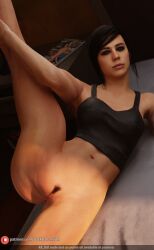 3d call_of_duty darkbahamuth legs_up mara_(cod) pubes pubic_hair showing_pussy topwear