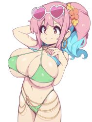 1girls belly_button big_breasts bikini blue_hair female female_only hozuki_kaede huge_breasts light-skinned_female light_skin onii-chan_wa_oshimai! pink_hair simple_background slugbox solo sunglasses sunglasses_on_head swimsuit two_tone_hair underboob white_background