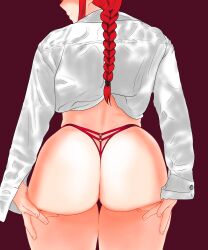 1girls ass back_view big_ass big_butt braid butt chainsaw_man dat_ass fat_ass female female_only kilroylw large_ass long_sleeves makima_(chainsaw_man) red_hair shirt solo solo_female thick thick_ass thong voluptuous