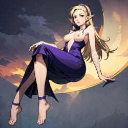 ai_generated blonde_hair elf_ears female floating leanan_sidhe megami_tensei metalchromex nipples persona purple_dress red_eyes shin_megami_tensei topless topless_female witch