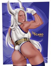 1girls andava ass bunny_ears bunny_girl bunny_tail dark-skinned_female dark_skin female female_only flexing flexing_bicep icaroart leotard long_hair looking_at_viewer looking_back miruko muscular muscular_female my_hero_academia narrowed_eyes rear_view red_eyes rumi_usagiyama smiling smiling_at_viewer solo teeth_showing very_high_resolution white_hair