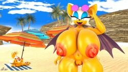 3d 3d_model beach beach_towel beach_umbrella blueapple erection gigantic_breasts glasses_on_head mobian mobian_(species) mobian_bat pussy rouge_the_bat sega sonic_(series) sonic_adventure_2 sonic_the_hedgehog_(series) tails