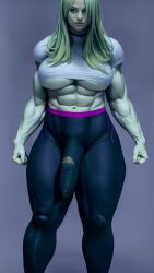 1futa abs ai_generated big_breasts big_penis breasts clothed clothing erection erection_under_clothes futa_only futanari green_hair green_skin hdregrets humanoid humanoid_penis long_hair marvel marvel_comics muscular muscular_futanari penis she-hulk solo standing tight_clothing tights underboob