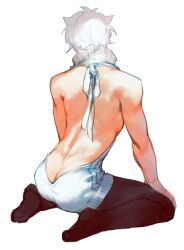 alternate_costume ass_cleavage black_legwear butt_crack crossdressing full_body gintama gintoki_sakata hangleing male male_only pantyhose rear_view sitting solo sweater toned toned_male turtleneck virgin_killer_sweater wariza white_hair