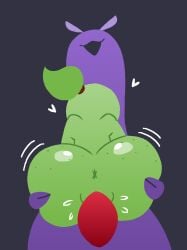 1boy 2023 2d 2girls blush emoji emoji_(race) fruit_girl fruit_humanoid green-skinned_female green_body green_skin jjoyplus no_outlines nude nude_female nude_male pear_emoji_girl purple_body purple_skin red_penis shiny_skin vagina vaginal vaginal_penetration vaginal_sex worm