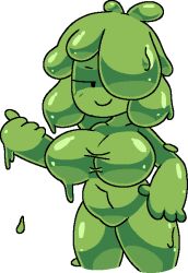 huge_breasts lowres mob_face no_nipples simple_background slime slymee sycneit_(artist) thumbs_up