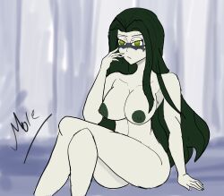 1girls big_breasts closed_legs deepwoken duke_erisia_(deepwoken) facial_markings fumore glasses green_eyes green_hair long_hair naked nipples nude roblox roblox_game rule_63 self_upload tagme thick_thighs