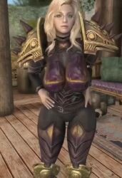 animated armor big_ass big_breasts bikini_armor blonde_hair blue_eyes bodysuit dommy_mommy elf_orc_lunaire glasses huge_ass huge_breasts large_ass large_breasts rebecca_(original_character) seductive skyrim tagme the_elder_scrolls tight_clothing video