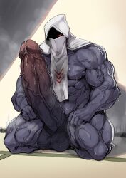 balls bara big_balls big_penis boner dokichi erection hood hood_up hooded huge_cock male male_only muscles muscular musk nude on_knees penis solo solo_male sweaty