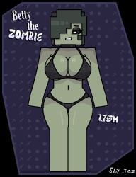 bikini bikini_bottom bikini_top black_sclera eyeshadow green_hair green_skin minecraft original_character shy_jaz text white_eyes zombie zombie_girl