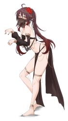 1girls barefoot belly_dancer belly_dancer_outfit black_nails brown_hair feet feintheart721 female female_only genshin_impact hu_tao_(genshin_impact) legs looking_at_viewer mask nail_polish red_eyes revealing_clothes skirt solo toes twintails veil