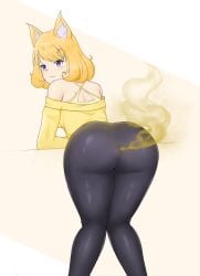 1girls bat_girl bent_over big_ass fart fart_cloud fart_fetish farting fully_clothed knees_together_feet_apart leggings looking_back meave_(raki991) raki991 solo thick_thighs thighs_together