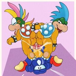 3boys absurd_res anal anal_sex anus argon_vile balls bodily_fluids bracelet clothing cum cum_in_ass cum_inside double_anal double_penetration footwear gay genital_fluids genitals group group_sex hair hi_res jewelry koopaling larry_koopa lemmy_koopa male male/male mario_(series) nintendo penetration penis reptile rex_(mario) scalie sex shell shoes spiked_bracelet spikes super_mario_world threesome turtle