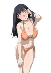 1girls adjusting_hair bikini blunt_bangs blush cleavage ear_blush embarrassed feet_out_of_frame female female_only hair_behind_ear hime_cut hyuuga_hinata lavender_eyes legs_together looking_at_viewer monyamonya78 naruto naruto:_the_last naruto_(series) naruto_shippuden playing_with_hair purple_hair smile solo solo_focus swimsuit voluptuous