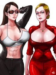 2girls alternate_version_available android artist_name athletic athletic_female big_breasts blonde_hair blue_eyes breasts busty cameron_phillips cleavage curvaceous curvy curvy_figure cyborg duo female fit fit_female gynoid hips huge_breasts human_form humanoid large_breasts legs light-skinned_female lips machine multiple_girls robot robot_girl summer_glau t-x terminator terminator_3:_rise_of_the_machines thick thick_legs thick_thighs thighs top_heavy tora_tora upper_body voluptuous wide_hips