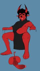 anthro anus asher_(jordo) ass balls big_anus big_balls big_butt big_penis canid canine canis cloak clothing demon domestic_dog genitals hi_res jordanwolfie jordo_(artist) male mammal penis slightly_chubby solo tail tongue tongue_out