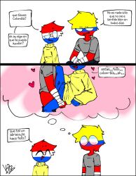 2boys blush colombia_(countryhumans) countryhumans heart no_pupils pajaguay paraguay_(countryhumans) paraguay_no_existe_xd short_hair spanish_text sweater text white_eyes yaoi