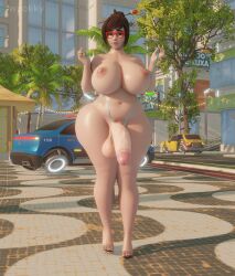 1futa 3d black_nails eyewear fingernails futa_only futanari glasses light-skinned_futanari light_skin mei_(overwatch) nail_polish overwatch self_upload solo standing toenail_polish toenails wxokky