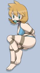 1girls aged_up arms_tied_behind_back ass ball_gag bikini blue_ball_gag blue_bikini blue_eyes blue_swimsuit bondage breasts dankestofdans female female_only gag gagged gym_leader kasumi_(pokemon) large_breasts legs_tied looking_at_viewer misty_(pokemon) misty_(pokemon_hgss) nintendo orange_hair pokemon pokemon_hgss rope rope_bondage shibari_over_clothes short_hair solo swimsuit