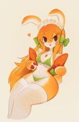 1girls 2d absurd_res anthro bikini brown_eyes cute_fang female female_only fur furry furry_only hair_ribbon heart leporid long_hair looking_at_viewer maid_headdress navel necklace orange_fur orange_hair rabbit rabbit_ears smiling smiling_at_viewer soda_uyu solo stockings thick_thighs thighhighs white_background white_stockings wide_hips