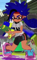 1girls blue_hair dark_skin female leona_(powerblueflower) oc original_character powerblueflower red_eyes splatoon tagme