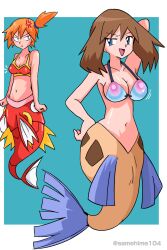 2_mermaids 2girls armpits big_breasts blue_eyes breast_envy breasts brown_tail cleavage curvy_female female female_only fish_girl fish_tail jealous kasumi_(pokemon) may_(pokemon) mermaid mermaid_girl mermaid_kasumi_(pokemon) mermaid_misty_(pokemon) mermaid_only mermaid_position mermaid_tail mermaid_transformation misty_(pokemon) multiple_girls png pokemon pokemon_(anime) red_tail seduction seductive seductive_pose seductive_smile tail