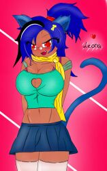 1girls big_breasts blue_hair dark_skin female leona_(powerblueflower) oc original_character powerblueflower red_eyes tagme