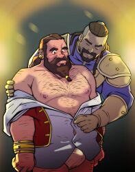 african african_male bear_(body_type) beard big_bulge bulge caucasian caucasian_male dark-skinned_male dark_skin dragon_age dragon_age:_absolution dwarf flustered_male gay hairy_chest huge_bulge interracial interspecies lacklon_(dragon_age) male male_only melanin muscles muscular muscular_male picsontop roland_(dragon_age) unbuttoning_shirt