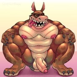 1:1 activision anthro balls belly bodily_fluids canid canine canis crash_(series) crocodile crocodilian crocodylid digital_media_(artwork) dingo dingodile drooling erection genital_fluids genitals glubglub666 humanoid_genitalia humanoid_penis hybrid looking_at_viewer male male_only mammal moobs navel nipples nude open_mouth overweight overweight_anthro overweight_male penile penis reptile saliva scalie simple_background smile solo sweat teeth tongue tongue_out