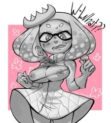 ?? alternate_breast_size big_breasts blush breast_expansion breasts_out crown dress female fingerless_gloves mole nintendo pearl_(splatoon) sarisari030 short_hair splatoon surprised surprised_face tentacle_hair torn_clothes