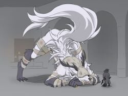 arthro ass beast_(bloodborne) blep bloodborne fromsoftware furry giantess huge_ass jack-o_pose jackopose larger_female meme size_difference smaller_male vicar_amelia white_fur