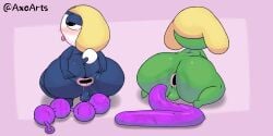 alien all_fours amphibian anal_beads anthro anus axoarts balls blue_body blush blush_lines bodily_fluids digital_media_(artwork) dildo double_dildo duo gaping gaping_anus genitals green_body hand_on_butt hi_res keronian keroro keroro_gunsou looking_pleasured male on_ground sex_toy spread_anus spreading tamama tears tears_of_pleasure