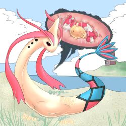 chingling cross_section inside internal interspecies milotic oral_vore pokemon pokemon_(species) saliva size_difference stomach stomach_bulge swallowed_whole unwilling unwilling_prey unwilling_vore vore xray_view