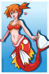 1girls female female_only fish_girl fish_tail kasumi_(pokemon) mermaid mermaid_girl mermaid_kasumi_(pokemon) mermaid_misty_(pokemon) mermaid_suit mermaid_tail mermaid_transformation misty_(pokemon) png pokemon pokemon_(anime) red_tail samehime104 signature solo