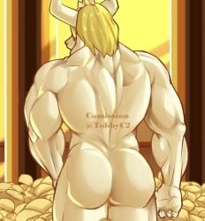 1boy 2d anthro asgore_dreemurr ass back_view bara color flowers furry goat male male_only muscular_back solo standing tagme tobbyc2 undertale undertale_(series)