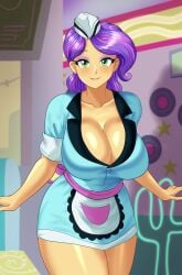 1girls apron big_breasts breasts cleavage cogbrony commission equestria_girls female female_only friendship_is_magic hasbro hat hi_res highres large_breasts looking_at_viewer my_little_pony solo solo_female thick_thighs thighs tip_top_(eg) waitress waitress_outfit waitress_uniform